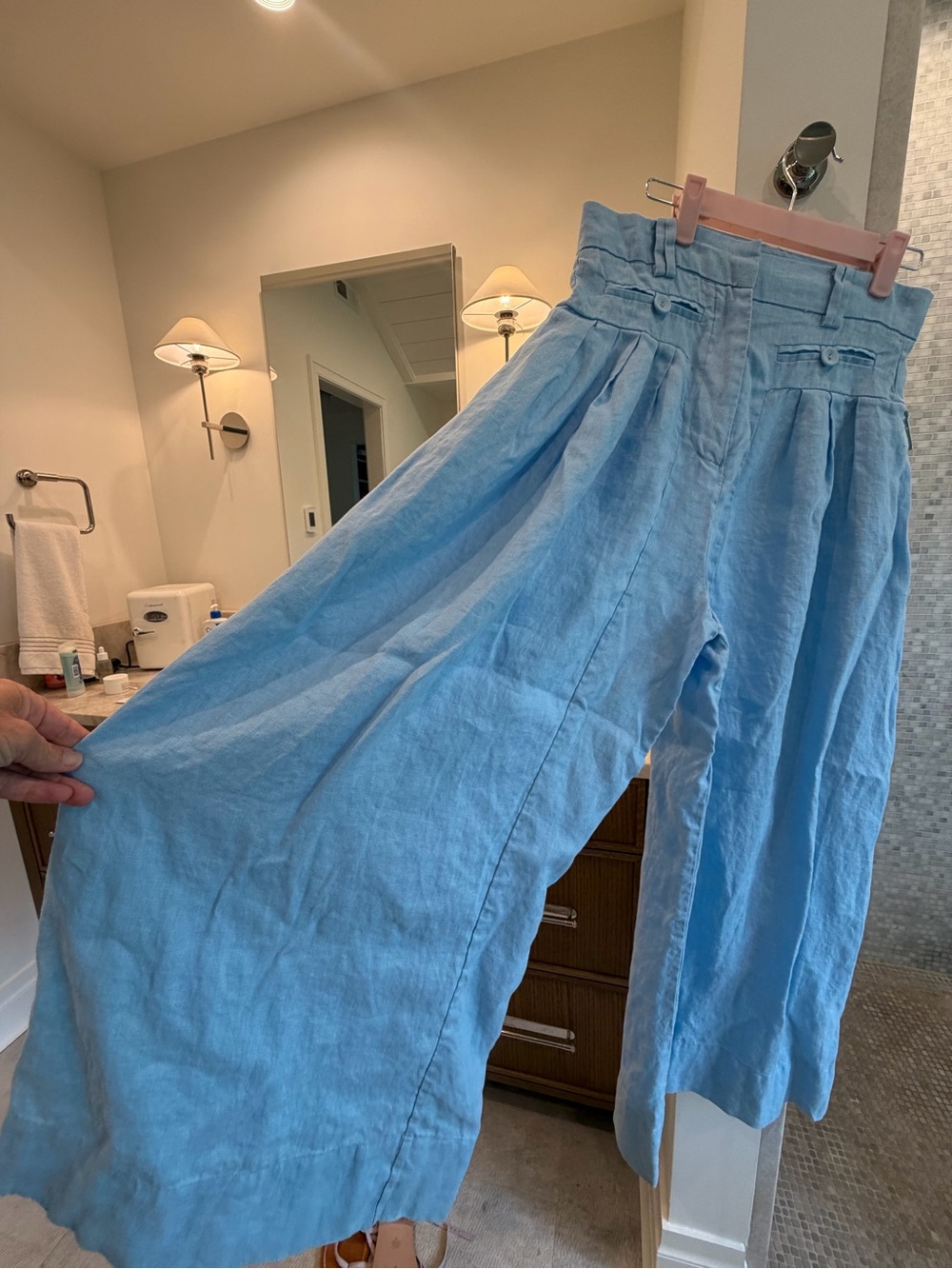 FARM Rio Pale Blue Wide-Leg Pleated Linen Pants SMALL - Picture 7 of 7